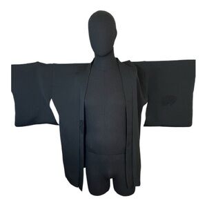 Men's Silk Black Haori Kimono Jacket w/ ivory lining